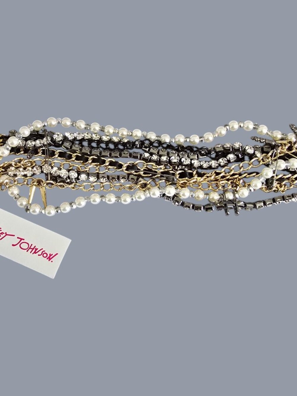 NWT! Betsey Johnson Celestial Punk Multi Strand Charm Bracelet White Black Gold